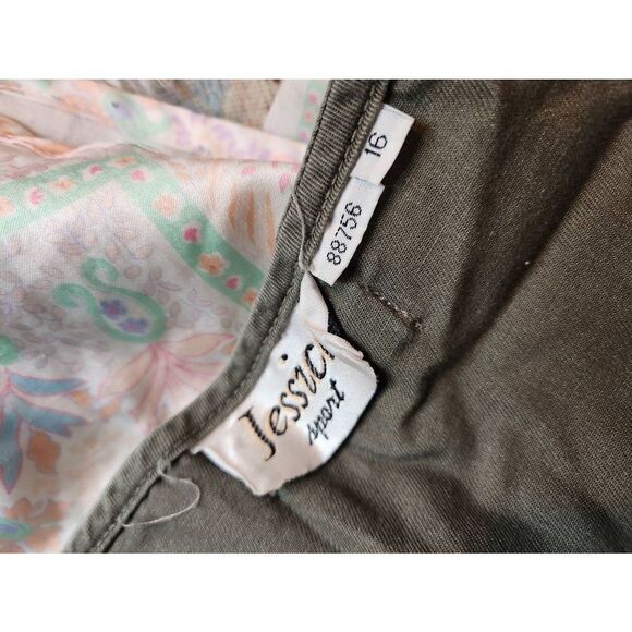 90s Vintage Cargo Dress Khaki Green Pockets Button Front Maxi Cotton Tie Back16 - Picture 5 of 6